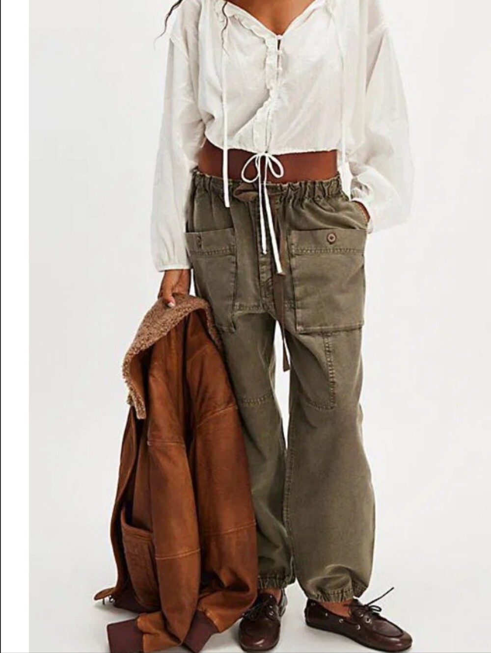 Free People River Stone Cargo Pants in Olive Green